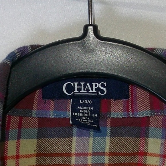 Chaps Womens Large Plaid Flannel Button Down Shirt Embroidered Shoulders Multi - Picture 3 of 4
